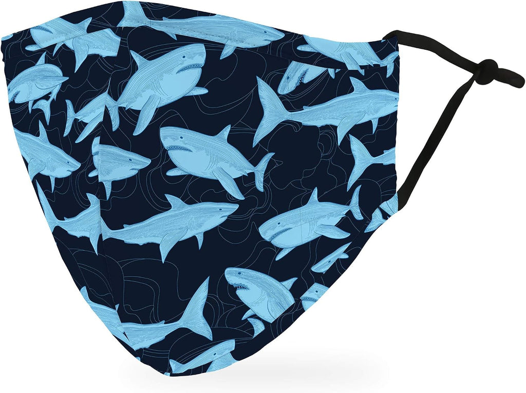 WEDDINGSTAR 3-Ply Adult Washable Cloth Face Mask Reusable and Adjustable with Filter Pocket - Blue Sharks