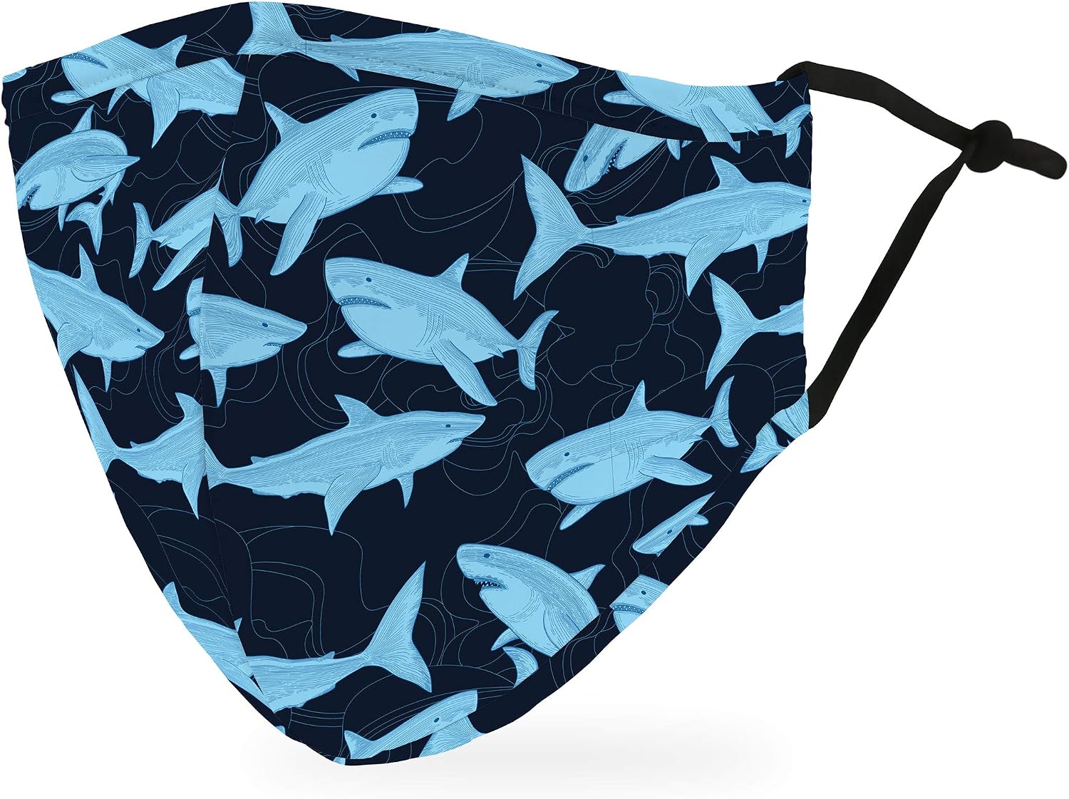 WEDDINGSTAR 3-Ply Adult Washable Cloth Face Mask Reusable and Adjustable with Filter Pocket - Blue Sharks