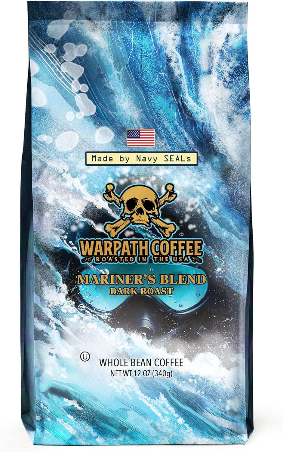 Warpath Coffee Dark Roast Whole Bean Coffee, Mariner's Blend, High Caffeine, Extra Strong Roasted 100% Arabica Coffee Beans Whole, Rich Aroma, Full-Bodied Intense Cup, Created by Navy SEALs, 12oz