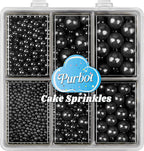 Black Sprinkles for Cake Decorating, 4 Sizes Edible Pearl Sugar 130g/4.6oz, Cupcake, Ice Cream, Donuts, Macaron Toppings Supplies (2mm, 4mm, 7mm, 1cm) (Black)