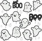 Halloween Ghost Cupcake Toppers Glitter Cake Decorations 24Pcs Halloween Boo Cupcake Picks White Ghost Cake Topper for Baby Shower Birthday Party Supplies