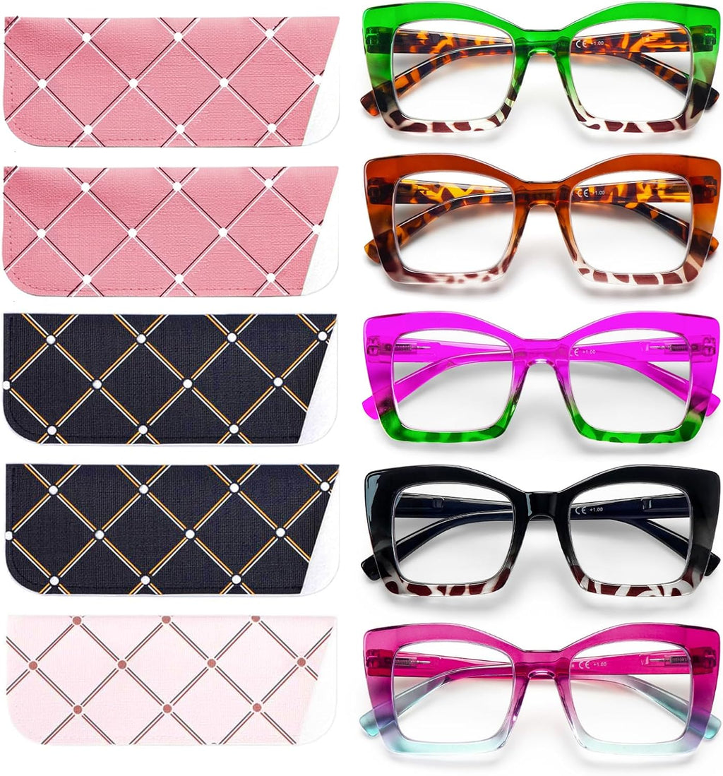 Oversized Square Reading Glasse for Women,Blue Light Blocking Oprah Style Large Frame Computer Readers Spring Hinge
