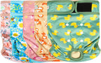 Langsprit Female Dog Diapers for Doggie Puppy,Reusable Dog Period Diapers Female for Heat Peeing,Small Medium Large Doggy Diaper Washable,Dogs Pants 5 Pack, Duck, Medium
