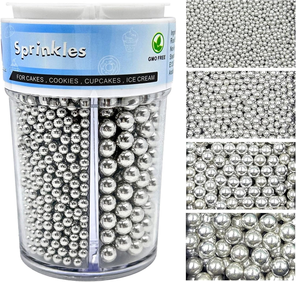 Sprinkles for Cake Decorating, Silver Pearl Sprinkles Mix for Birthday Cake Cupcake Cookie Baking Ice Cream Toppings