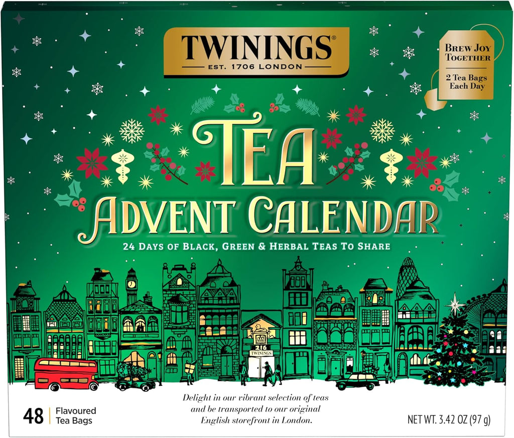 NEW Twinings Tea Advent Calendar Gift Set, 24-Day Holiday Sampler with Black, Green & Herbal Teas, Christmas Countdown Box for Tea Lovers, Brew Joy Together, 48 Count (Pack of 1), 48 Tea Bags