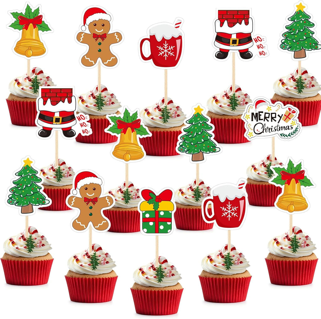 NACHLYNN 70pcs Merry Christmas Cupcake Toppers Holiday Party Fruit Cake Decoration Favors