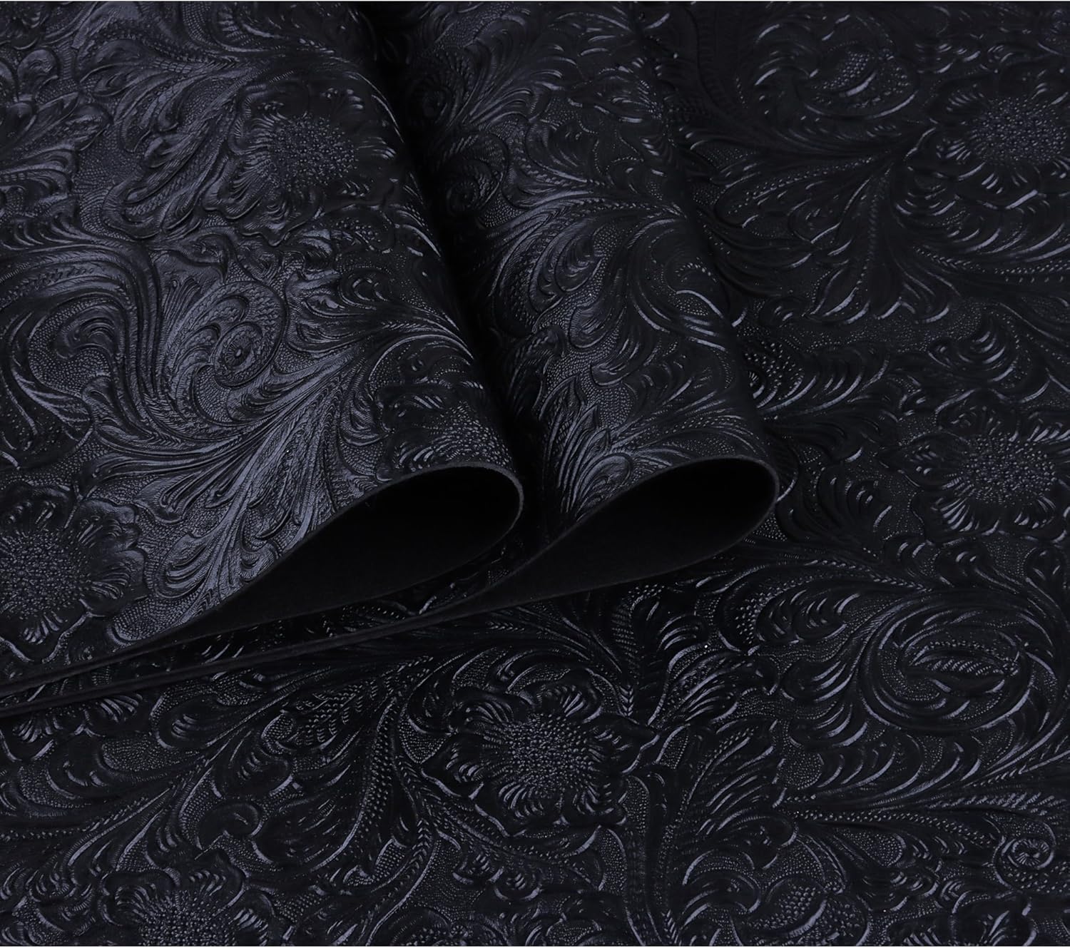 Solid Color Embossed Faux Leather Sheets 12 "x53 (30cm x 135cm) Embossed Texture Leather Fabric, Widely Used in Leather Earrings, Keychains, Sewing DIY Projects ﻿ (Black)