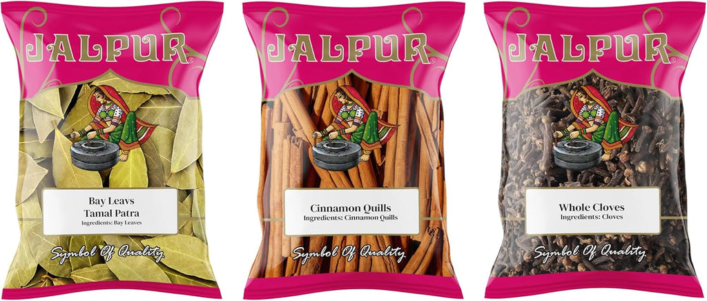 Jalpur Millers Spice Combo Pack - Dry Bay Leaves 100g - Cinnamon Quills - 100g - Cloves 100g (3 Pack)
