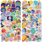 100 PCS Cartoon Planet Space Star Stickers, Fantastic Cute Cartoon Planet and UFO Water Bottle Laptop Car Computer Skateboard Suitcase Decal, Moon and Star Stickers, PP/Polypropylene Waterproof Decal