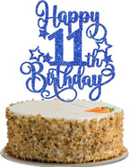1 PCS Happy 11th Birthday Cake Topper Glitter Cheers to 11 Years Birthday Cake Pick Hello 11 Fabulous Cake Decoration for Happy 11th Birthday Anniversary Party Decorations Supplies Blue