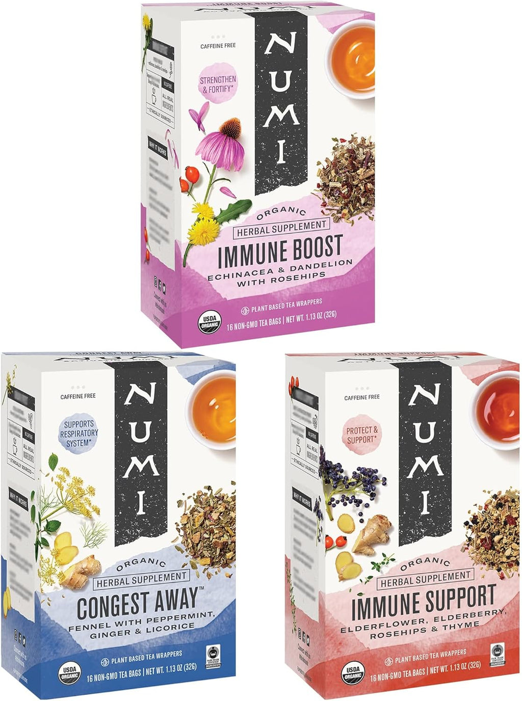 Numi Organic Immunity Tea Variety Pack – 48 Herbal Tea Bags – Functional Wellness Blends for Immune Support Comfort & Daily Balance