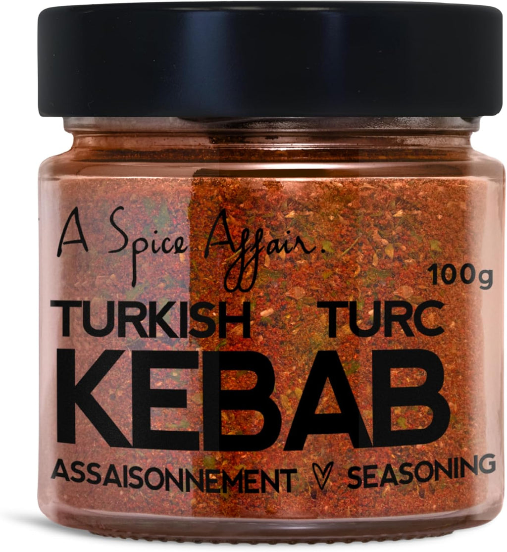 A Spice Affair’s Turkish Kebab Seasoning | Savoury, Aromatic & Middle Eastern–Inspired Grill Blend | All-Natural, Non-GMO, Filler-Free | Perfect for Kebabs, Chicken, Lamb, Beef, Veggies, Marinades & Everyday Cooking | Signature Glass Jar | 100 g (4.2 oz)