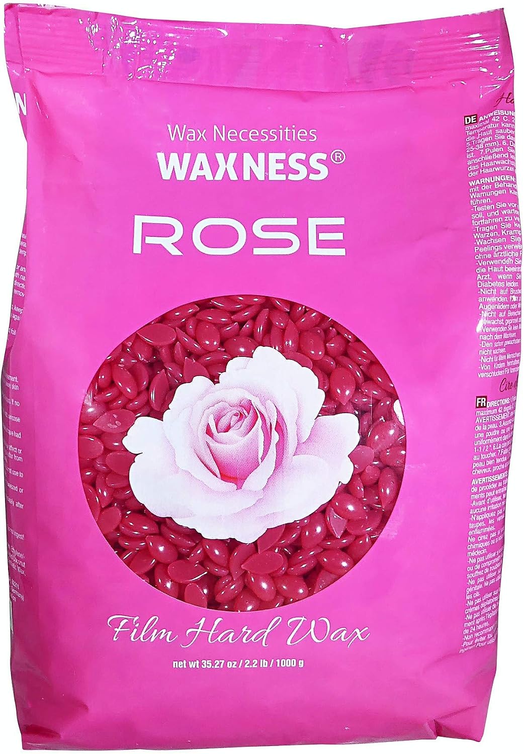 Waxness Film Hard Wax Beads Rose 2.2 lb (1 kg) – Stripless Professional Hard Wax with Rose Scent for Face & Body, Smooth Application – Made in Italy