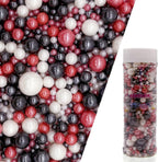 Edible Red & Black & White Sugar Pearls Sprinkles Candy Mix Size Pearls Cake Decorations Cupcake Toppers Decorating Perfect for Wedding Party Valentine Christmas Supplies 4.58OZ