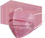50Pack Sparkly Cute Disposable Face Masks, Pink Glitter Face Masks for Women Girls,3-Ply Soft Breathable Full Face Protection