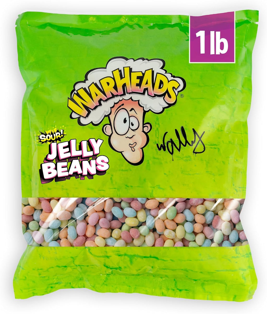 WARHEADS® Sour Jelly Beans Bulk Candy - Assorted Fruit Flavors (Black Cherry, Blue Raspberry, Green Apple, Lemon, Orange, Watermelon) - Sour Candy for Parties and Snacking - 1 lb Bag