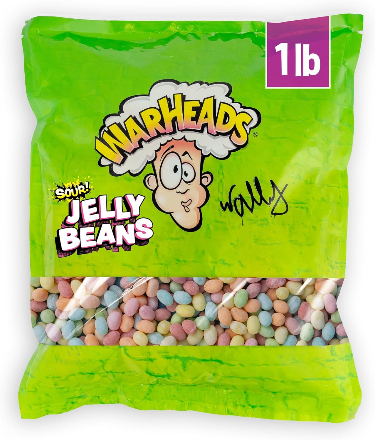 WARHEADS® Sour Jelly Beans Bulk Candy - Assorted Fruit Flavors (Black Cherry, Blue Raspberry, Green Apple, Lemon, Orange, Watermelon) - Sour Candy for Parties and Snacking - 1 lb Bag