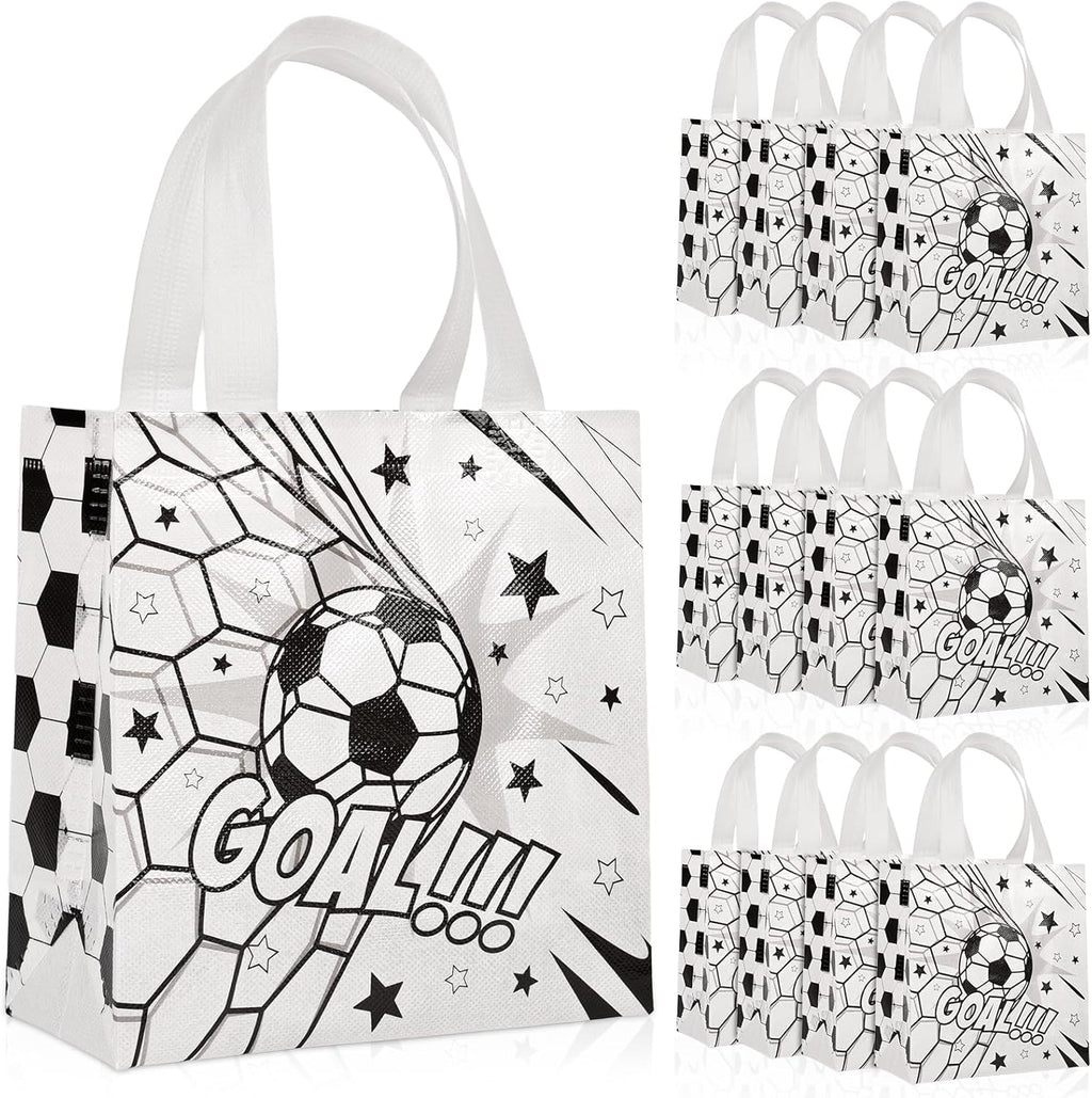 CELSOL 12 Pack Soccer Goodie Bags, Reusable Soccer Party Favors Gift Bags for Kids Birthday Sports Themed Party Supplies