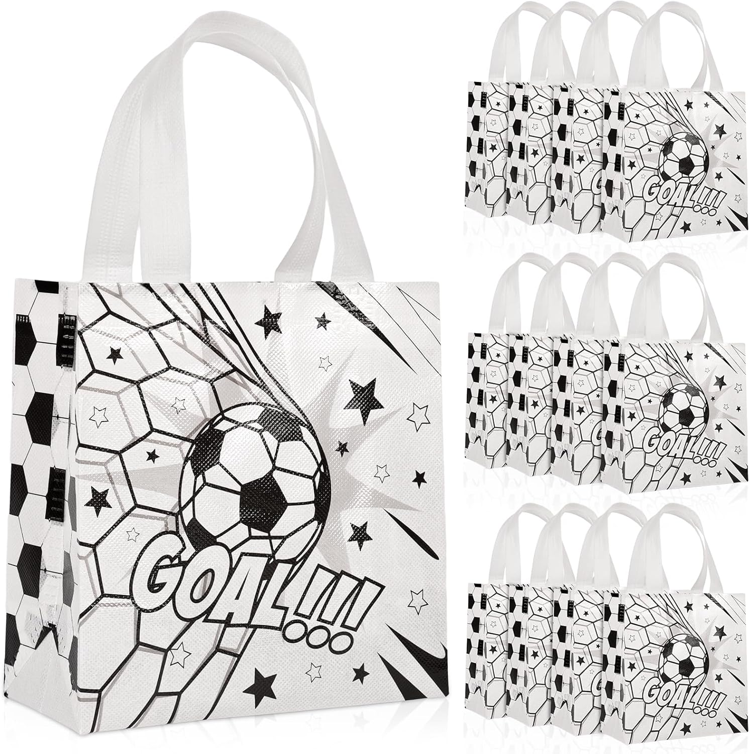 CELSOL 12 Pack Soccer Goodie Bags, Reusable Soccer Party Favors Gift Bags for Kids Birthday Sports Themed Party Supplies