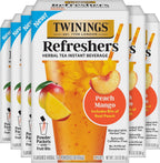 NEW Twinings Peach Mango Refreshers, Herbal Tea Instant Beverage with Real Peach Fruit Bits, 5 Count (Pack of 6), Café Style, No Artificial Sweeteners, Naturally Caffeine-Free Refreshment, 30 Packets