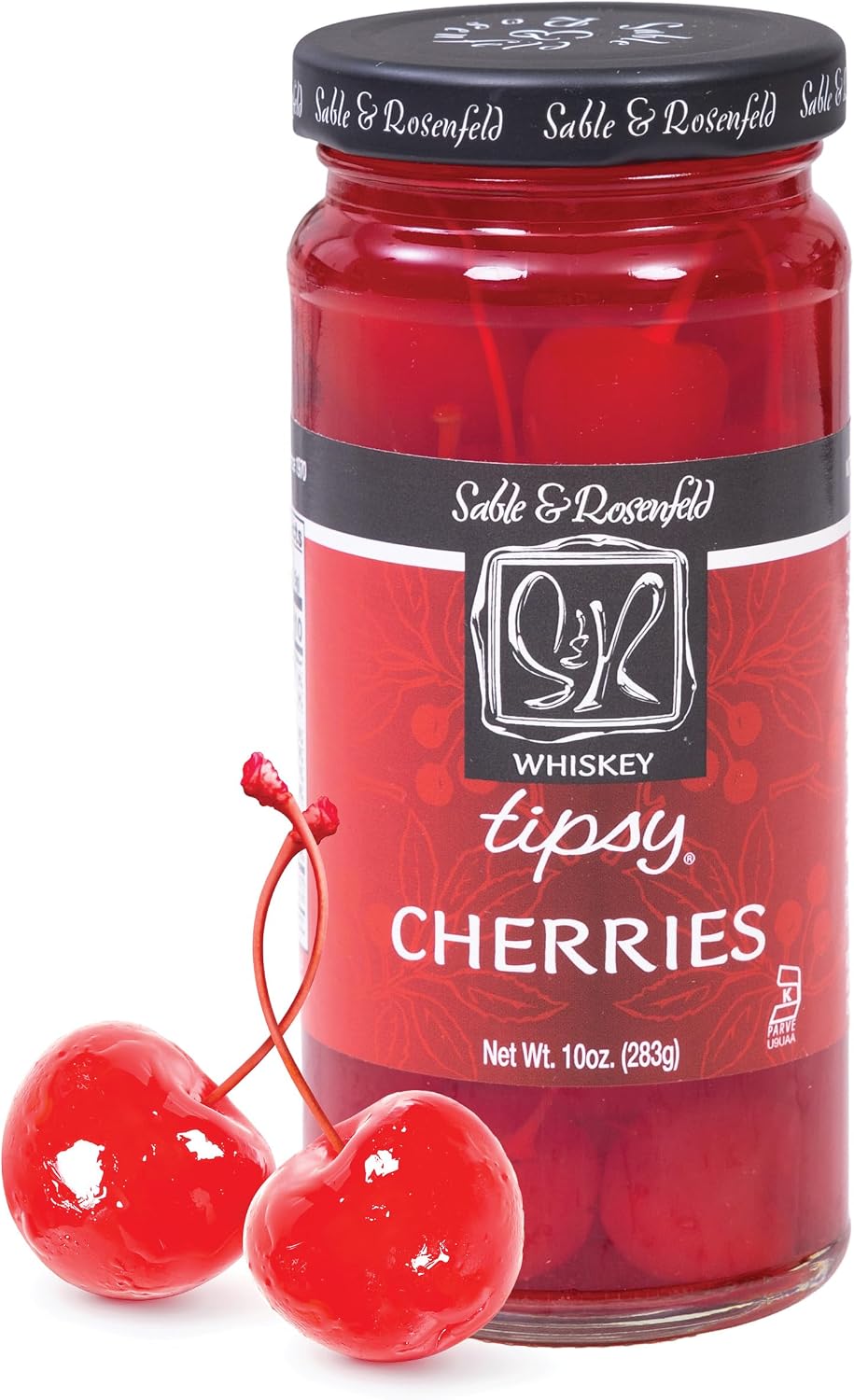 Sable & Rosenfeld Whisky Tipsy Cherries for Old Fashioned Cocktails, 10 oz Jar (Pack of 1), Kosher, Gluten-Free Garnish for Manhattans & Desserts