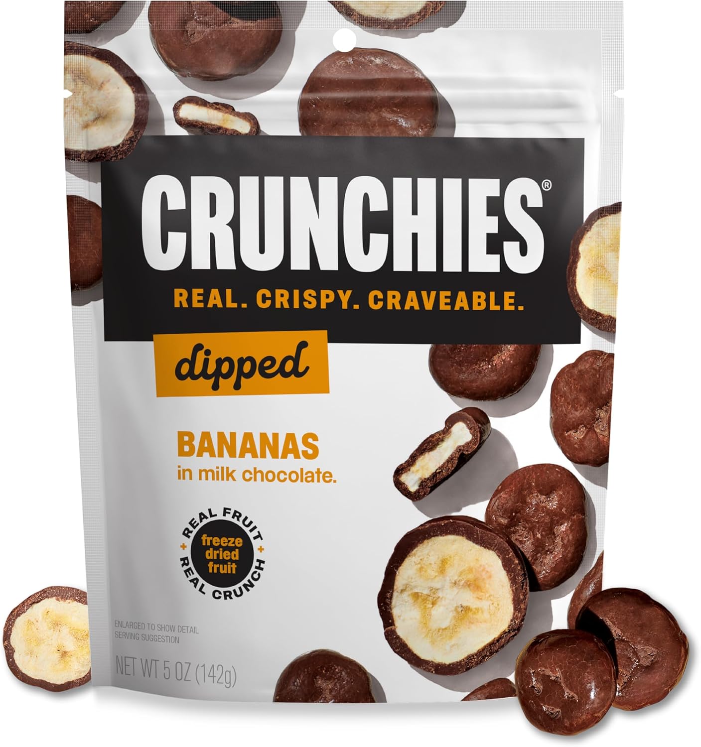 Crunchies Freeze-Dried Chocolate Covered Fruits - 100% All Natural Crispy Fruit Dipped in Premium Milk Chocolate, Non GMO, Kosher (Bananas, 5 Ounce (Pack of 6))