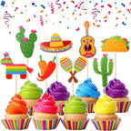 32 PCS Mexican Fiesta Cupcake Toppers Assembled Cactus Donkey Maraca Sombrero Guitar Cupcake Picks Mexican Fiesta Theme Baby Shower Birthday Party Cake Decorations Supplies