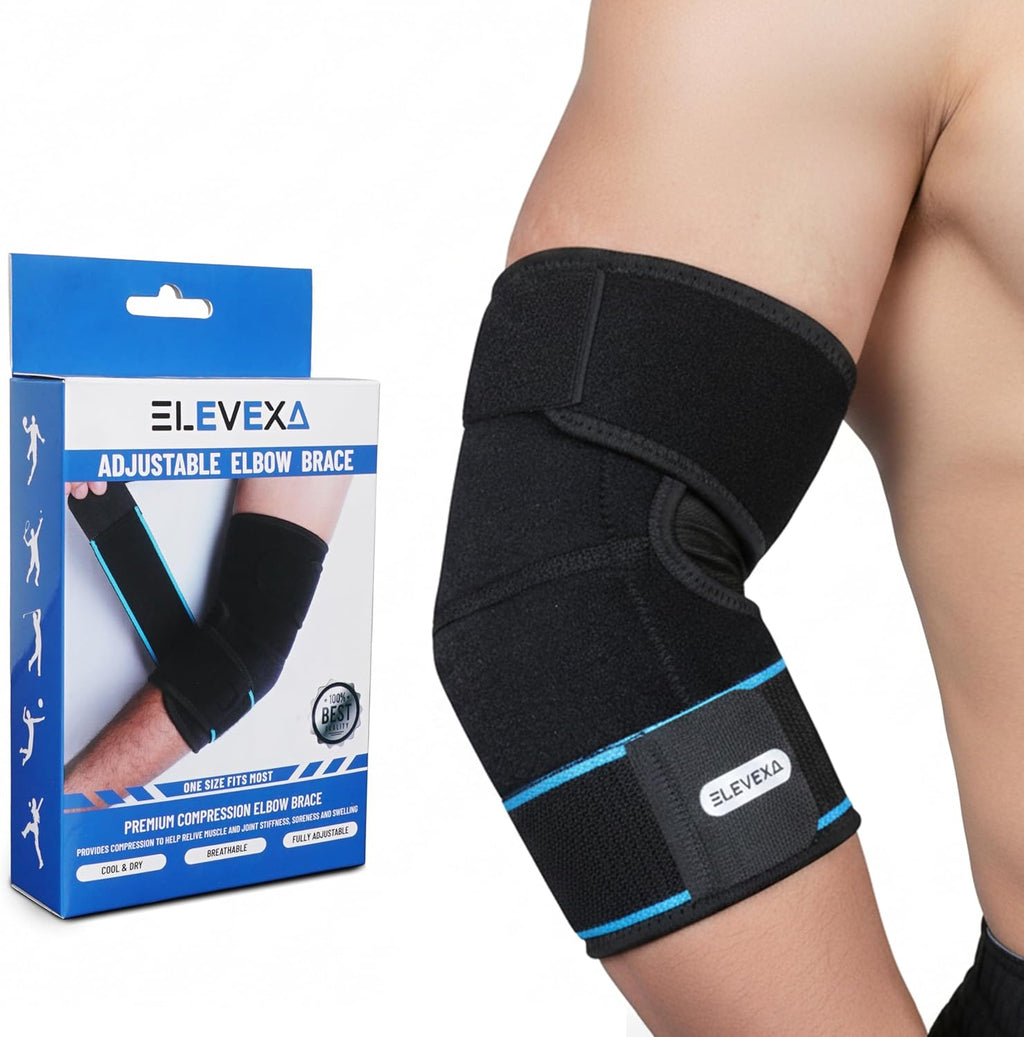 Adjustable Elbow Brace | Double Strap Elbow Compression Sleeve for Tendonitis, Sprains, and Strains | Arm Brace/Tennis Elbow Brace for Men and Women with Targeted Compression and Relief