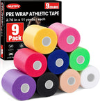 9 Pack Pre Wrap Tape, 9 Colors 2.76 Inch x 11 Yards Prewrap Athletic Tape for Hair Soccer, Pre Wrap Foam Tape, Soccer Pre Wrap Tape, Prewrap Headbands for Hair