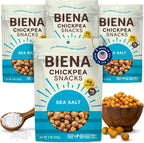 BIENA Chickpea Snacks - Crunchy Roasted Chickpeas - High Fiber Vegan Protein Snacks for Adults and Kids - 4-Pack, 5 Ounce Bags - Sea Salt