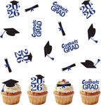 50Pcs Edible 2026 Graduation Cupcake Toppers, Wafer Paper Class of 2026 Decorations Grad Cap Cupcake Picks for 2026 Graduation Theme Party Cake Decor (Blue)