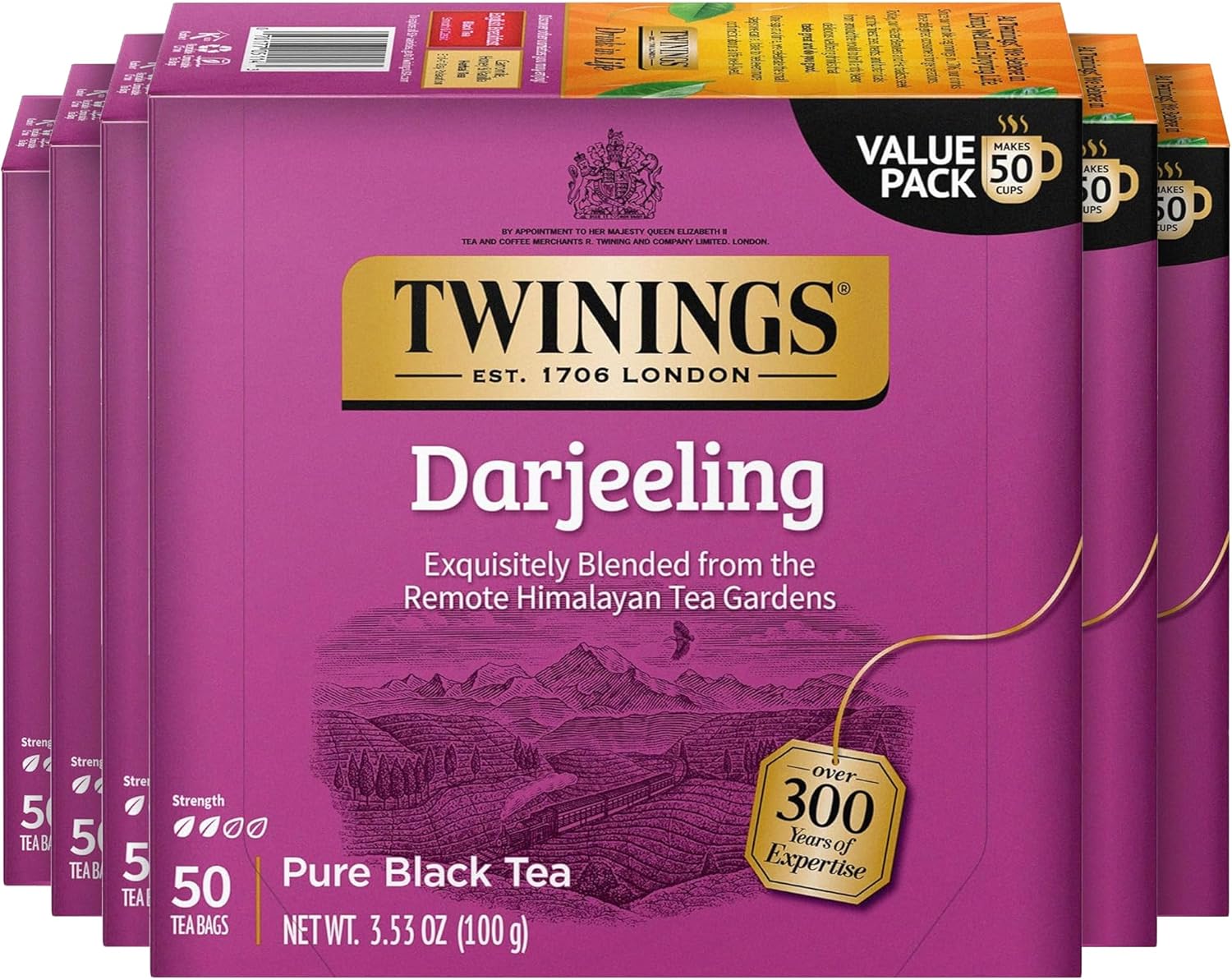 Twinings Darjeeling Black Tea Individually Wrapped Bags, 50 Count (Pack of 6), Delicate Light Taste, Caffeinated, Enjoy Hot or Iced, 300 Teabags