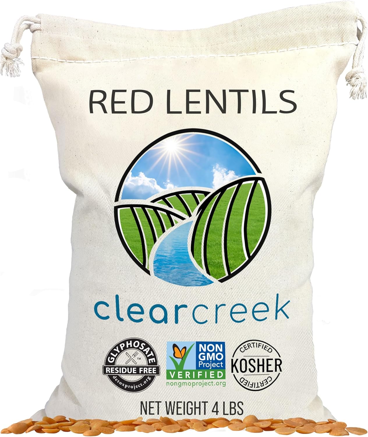 CLEAR CREEK Certified Glyphosate Residue Free Red Lentils | 4 LB | Non-GMO | Kosher | Vegan