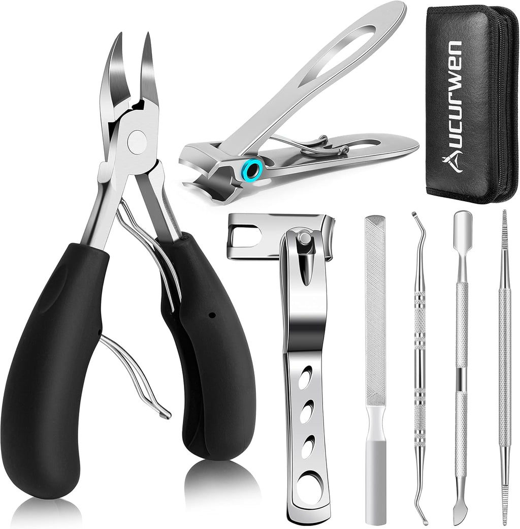 Toenail Clippers for Seniors Thick Toenails, Aucurwen Heavy Duty Toe Nail Clippers Adult Thick Nails Long Handle, Large Toenail Clippers for Thick Nails 7Pcs