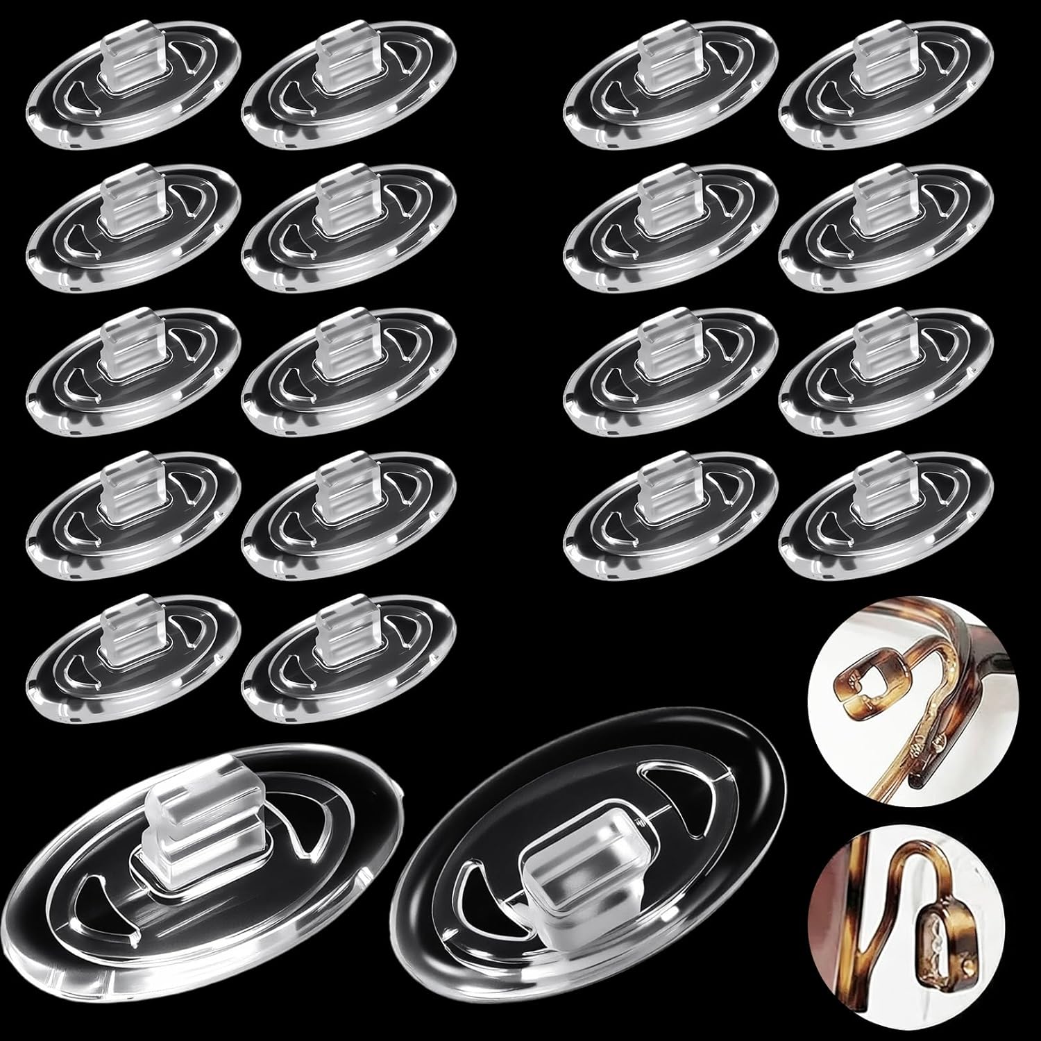 Mabor 10 Pairs Clear Silicone Nose Pads for Glasses, Push-in Eyeglass Nose Pad Replacement - Anti-Slip Oval Pieces