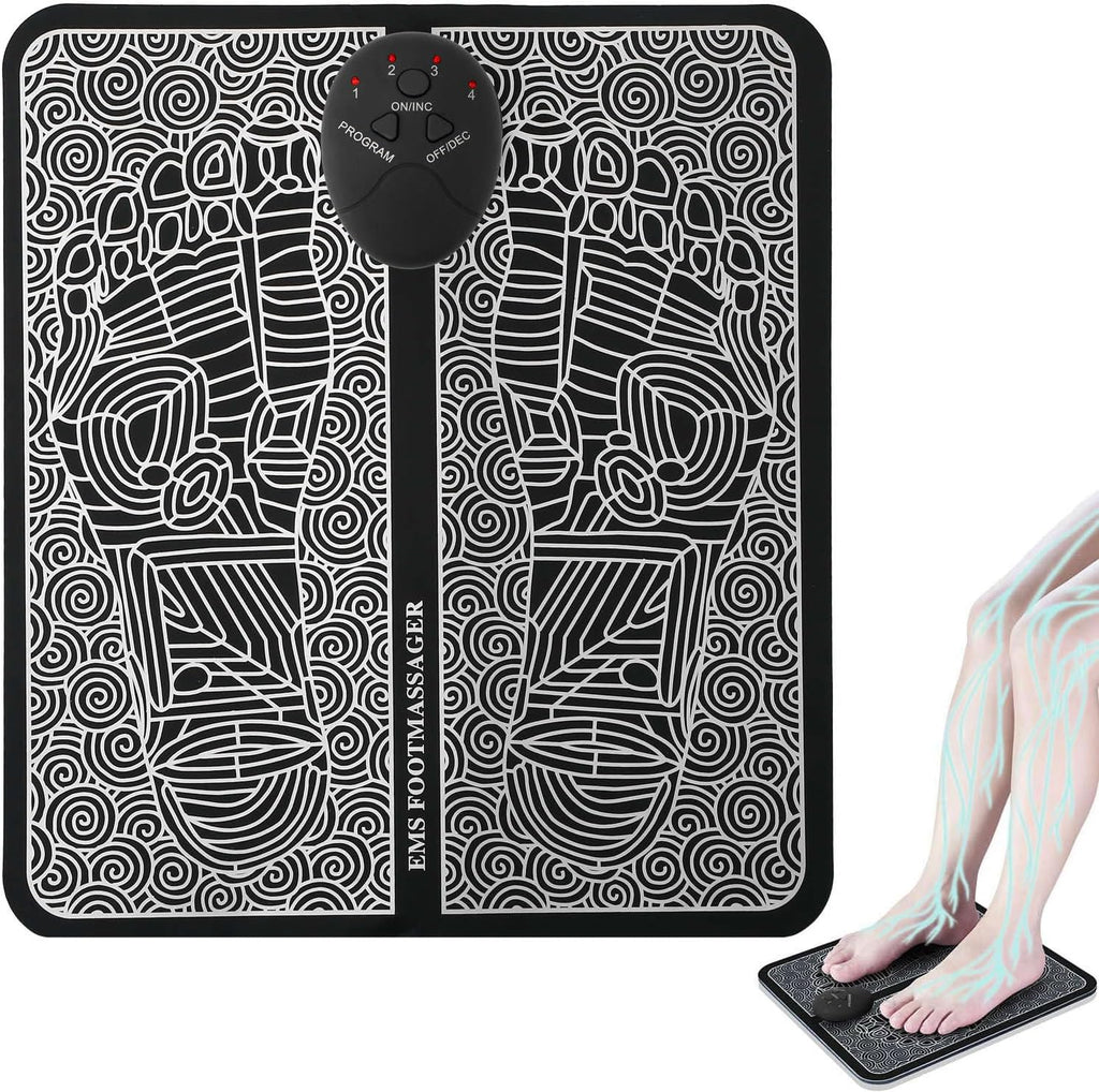 TeqHome EMS Foot Massage Pad, Electric Foot Stimulator Massager Foot Plate with 6 Modes & 9 Intensity Levels, TENS Leg Reshaping Muscle Pain Relax Massage Mat for Muscle Relaxation, Battery Powered