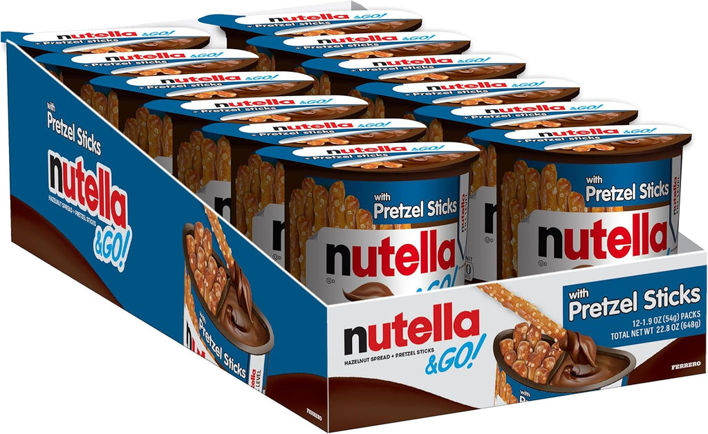 Nutella & GO! Chocolate Hazelnut Spread with Cocoa + Pretzel Sticks, 12 Snack Packs, 1.9 oz Each