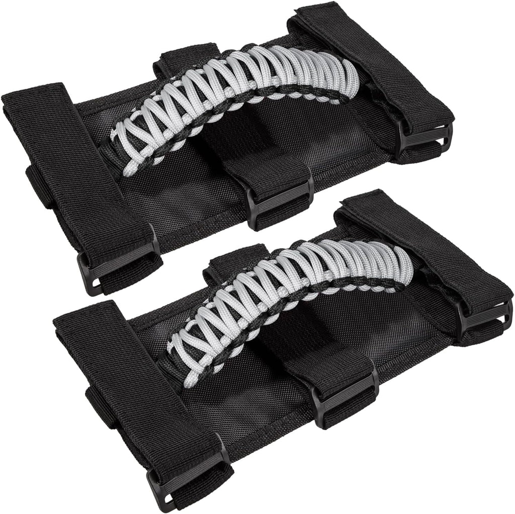 E-cowlboy Roll Bar Grab Handles Grip Handle for Jeep Wrangler JK JKU JL JLU TJ YJ Sports Sahara Freedom Rubicon Unlimited Gladiator JT 1955-2023 UTV ATV Accessories Premium 550 Paracord (Gray 2 Pack)