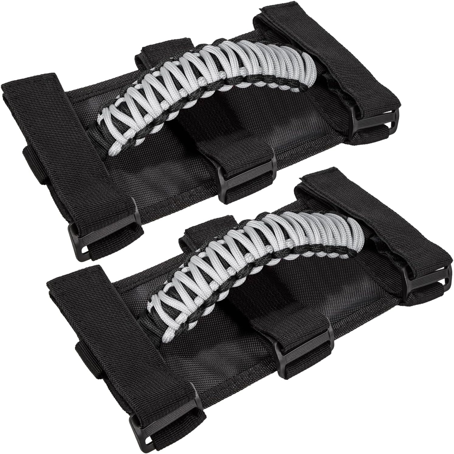 E-cowlboy Roll Bar Grab Handles Grip Handle for Jeep Wrangler JK JKU JL JLU TJ YJ Sports Sahara Freedom Rubicon Unlimited Gladiator JT 1955-2023 UTV ATV Accessories Premium 550 Paracord (Gray 2 Pack)