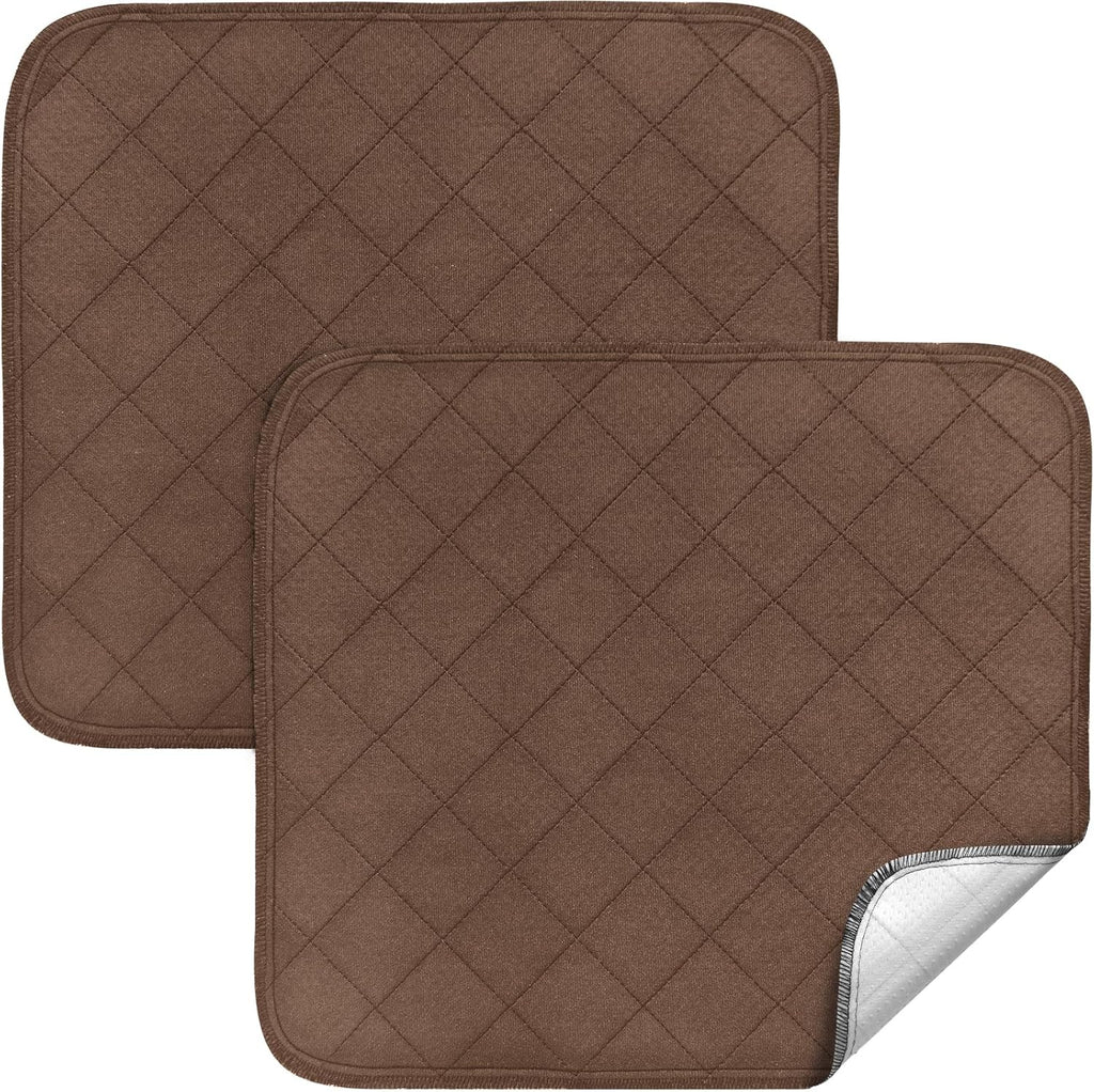 Waterproof Chair Pads for Incontinence 18" x 16", 2 Pack Non Slip Absorbent Wheelchair Reusable Seat Protector, Washable Seat Covers for Chairs, Brown