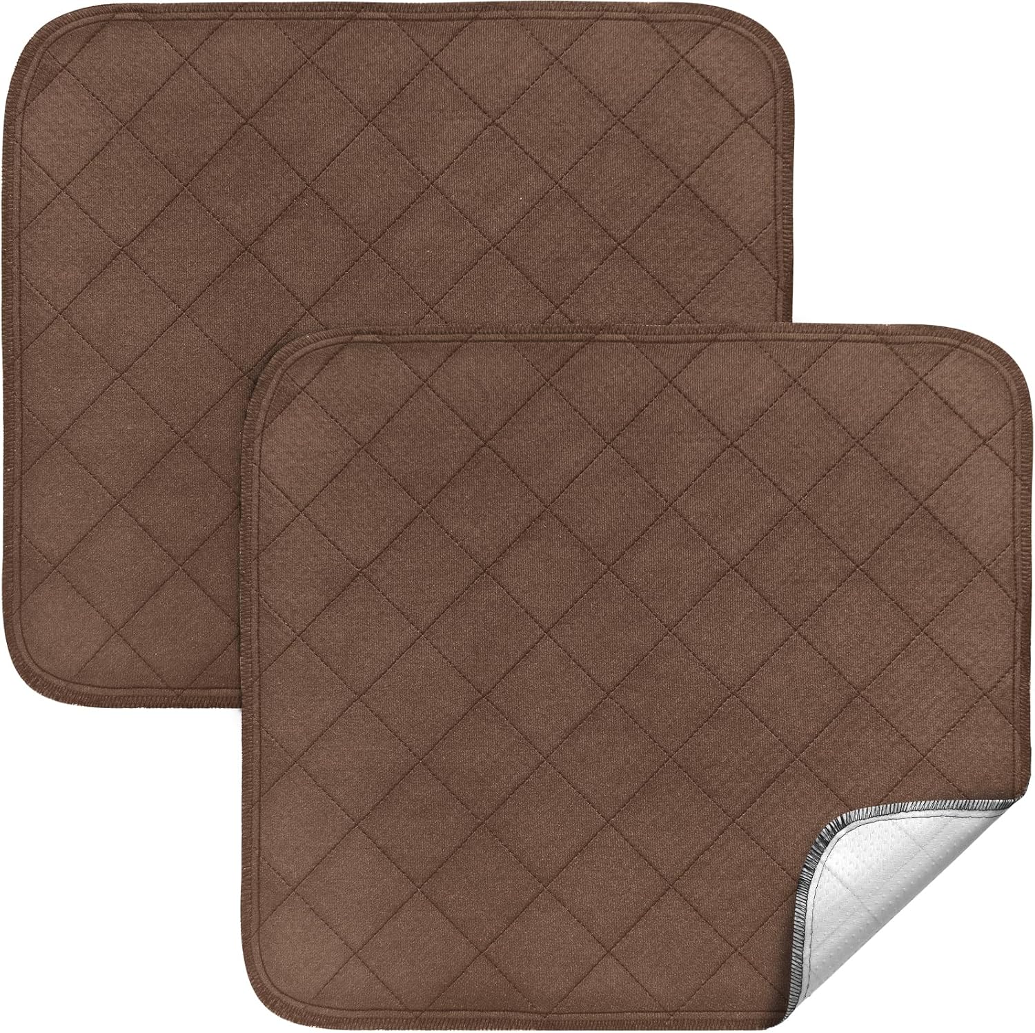 Waterproof Chair Pads for Incontinence 18" x 16", 2 Pack Non Slip Absorbent Wheelchair Reusable Seat Protector, Washable Seat Covers for Chairs, Brown