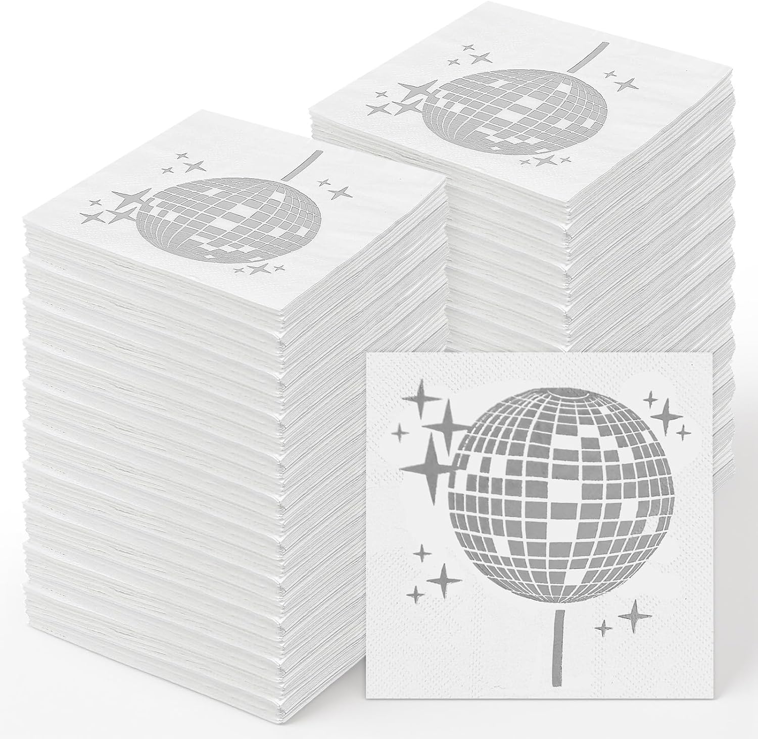 200 Pack Silver Napkins Disco Party Supplies - 25x25cm Black with Silver Foil Design, 20 Count per Pack, Disposable Cocktail Napkins for 70s 80s 90s Theme Birthday Engagement Graduation