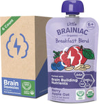 Little Brainiac Breakfast Blend Organic Fruit & Oat Toddler Pouches, Berry Apple Oat with Omega-3s DHA/EPA and Choline, Clean Label, BPA-Free, Non-GMO, 3.5 oz, Pack of 12