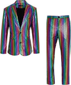 Men's 70s Disco Outfit Rainbow Suit Sequin Jacket and Pants Halloween Party Costume