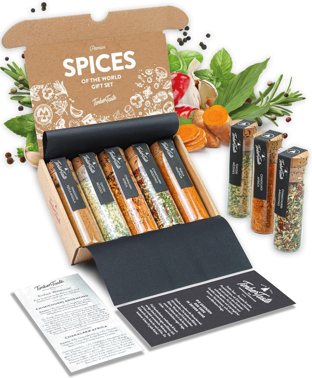 TIMBER TASTE® World Spice Gift Set for Women - 5 Exotic Gourmet Spices from Around the World | Seasoning Gift Set for Her | Unique Spice Blends | Cooking Ideas for Women | Global Flavor Rack