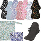 PHOGARY 7 Pack Reusable Menstrual Pads Large Sanitary Pads Set for Heavy Flow with 1 Wet Bag, Washable Overnight Cloth Panty Liners with Wings for Women, 33cm