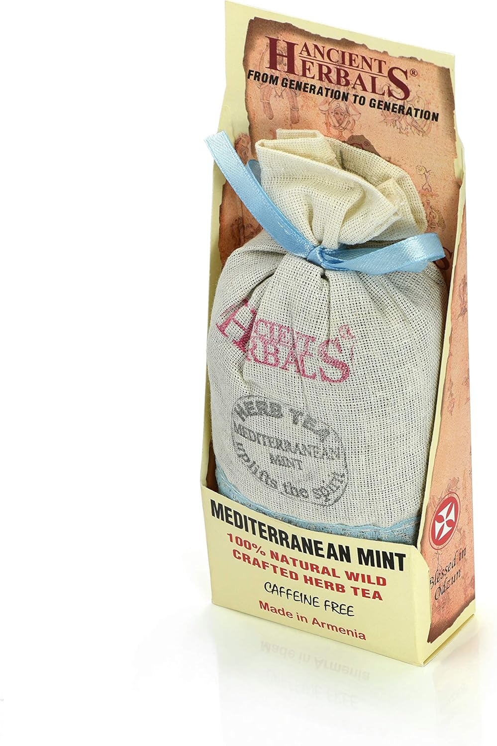 Ancient Herbals Mediterranean Mint – 100% Natural Wild Crafted Loose Leaf Herbal Tea in a Cotton Bag | Premium – Wellness – Artisan – 50 g