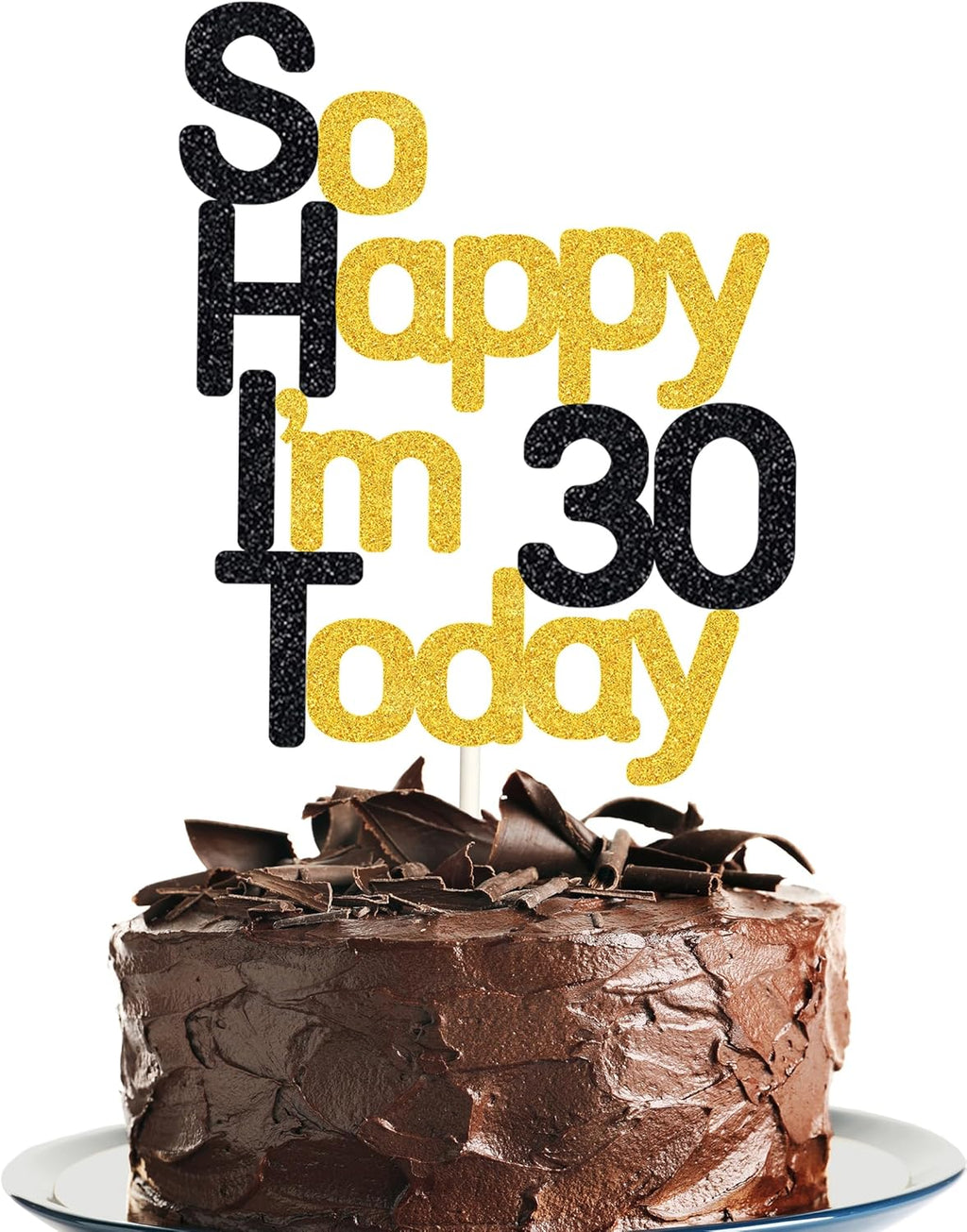 So Happy I'm 30 Today! Birthday Cake Toppers-Black Glitter, Thirty Cake Topper, 30 cake topper, 30th birthday decorations,30th Birthday Cake Topper, 30 Decorations for Cake