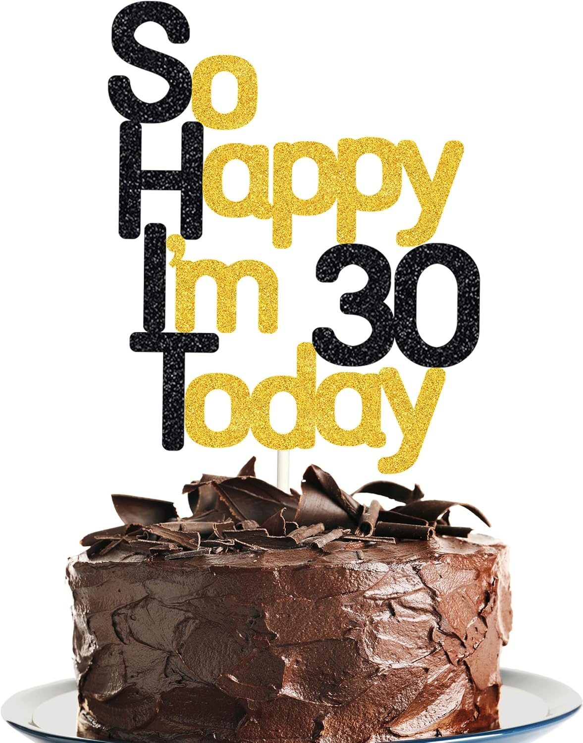 So Happy I'm 30 Today! Birthday Cake Toppers-Black Glitter, Thirty Cake Topper, 30 cake topper, 30th birthday decorations,30th Birthday Cake Topper, 30 Decorations for Cake