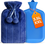 Hot Water Bottle with Cover XXX Large - 3.5L Blue Hot Water Bag for Pain Relief - 118Fl Oz Extra Large Washable Soft Faux Fur, Big Hot Water Pack for Sore Muscles, Period Cramps, Hot and Cold Compress